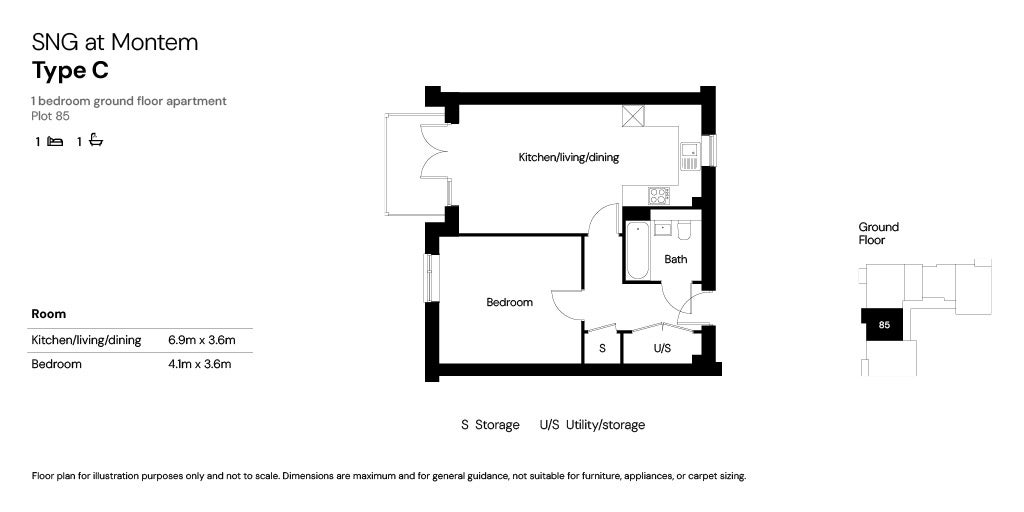 SNG at Montem - plot 85 - 1 bed floor plan 