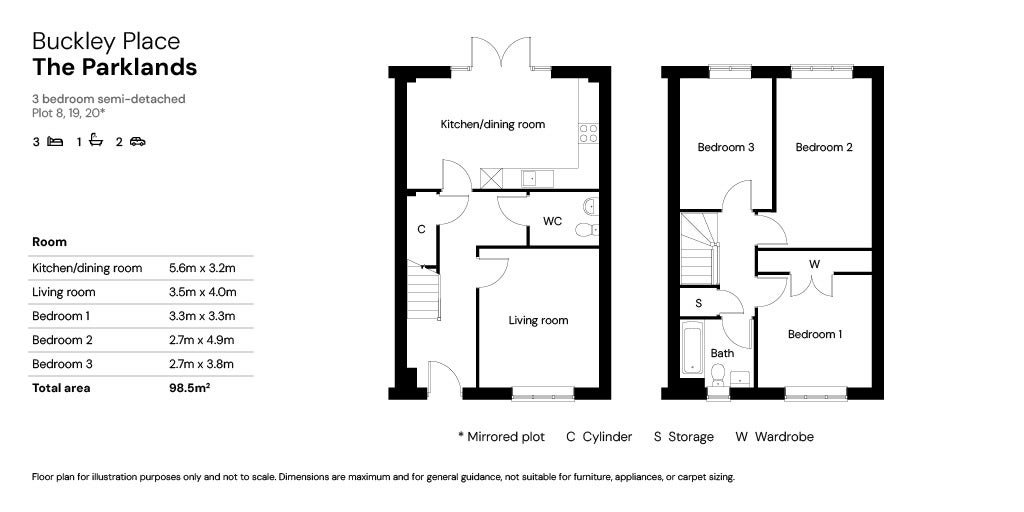 Buckley Place floor plan 3 beds - plots 8, 19 & 20