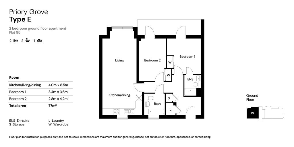 Priory Grove 2 bed floor plans plot 95