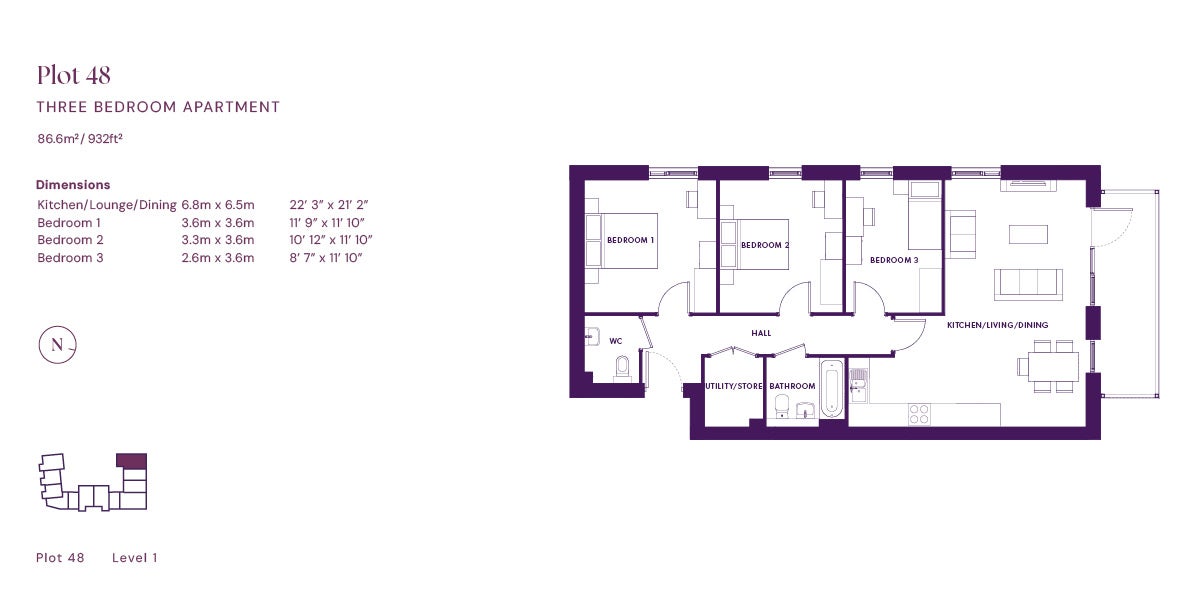 Quartoria three bedroom floor plan (plots 48)