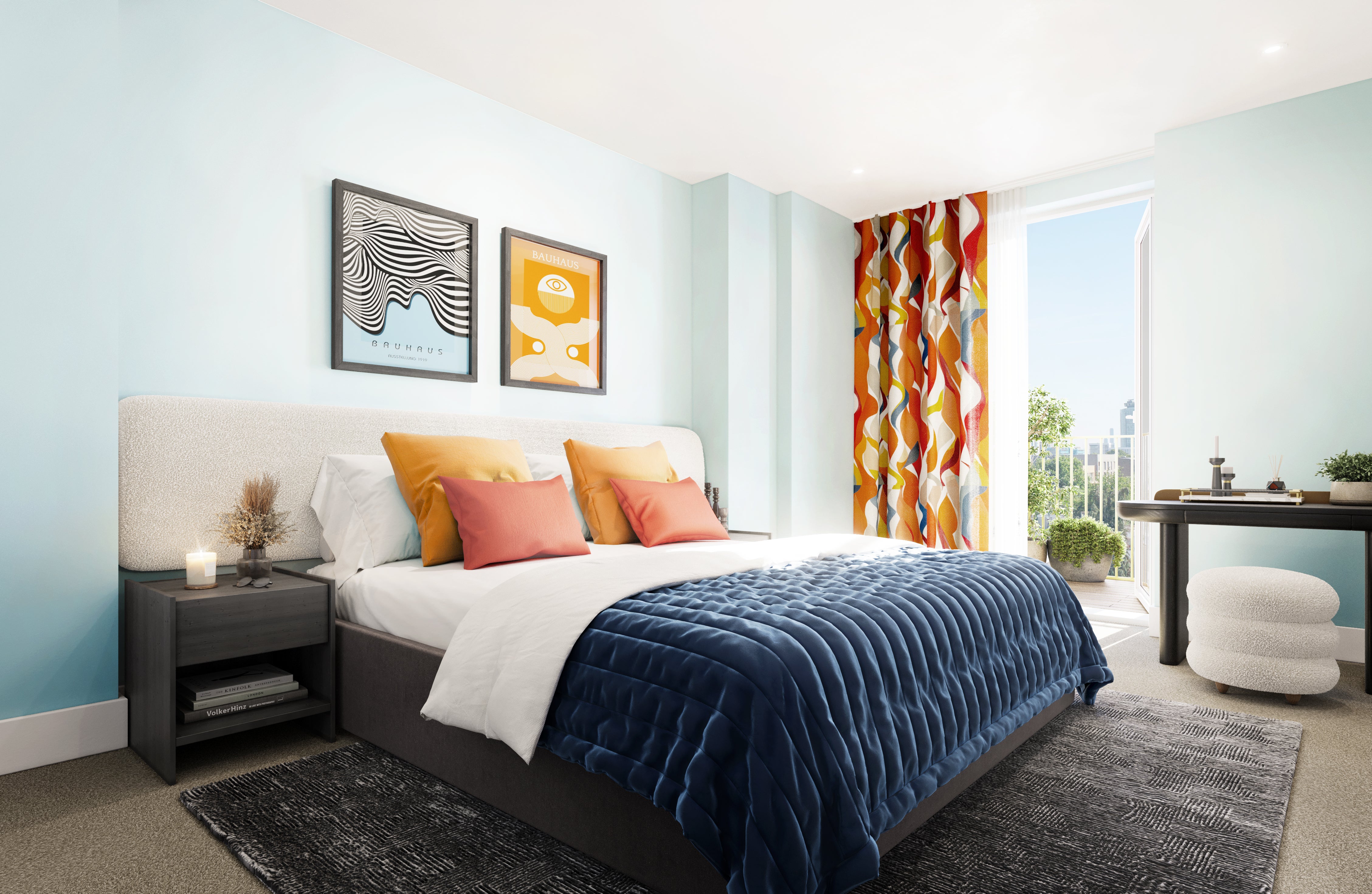 CGI of bedroom in Celestina Court apartment