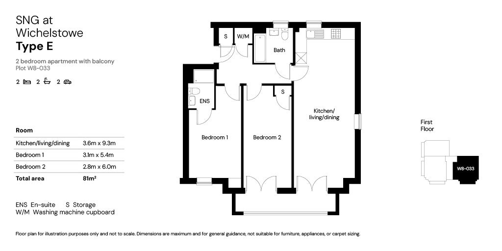 SNG at Wichelstowe - 2 bed Type E floor plan