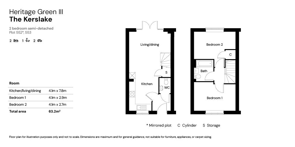 Heritage Green III 2 bed house floor plan - Plots 552-553