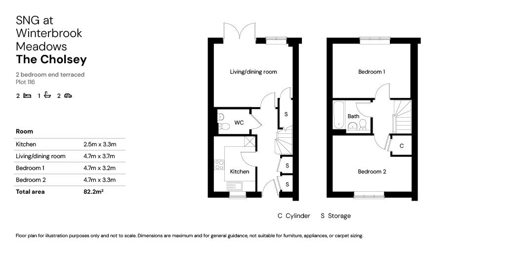 SNG at Winterbrook Meadows - The Cholsey – 2 bed homes floor plan (Plots 116)