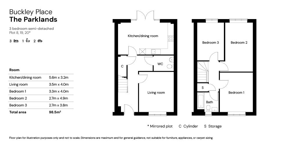 Buckley Place floor plan 3 beds - plots 8, 19 & 20
