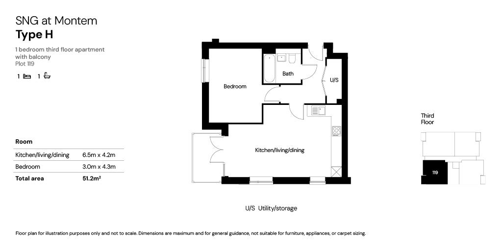SNG at Montem, E1 BLOCK: Type H plot 119 floor plan 