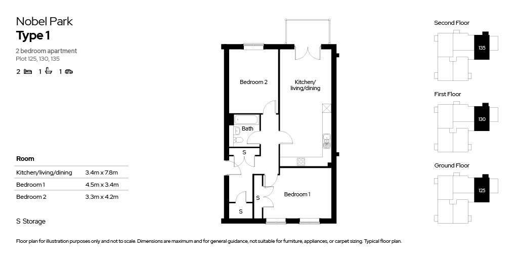 Floor plan for the Type 1 apartment layout at Nobel Park.