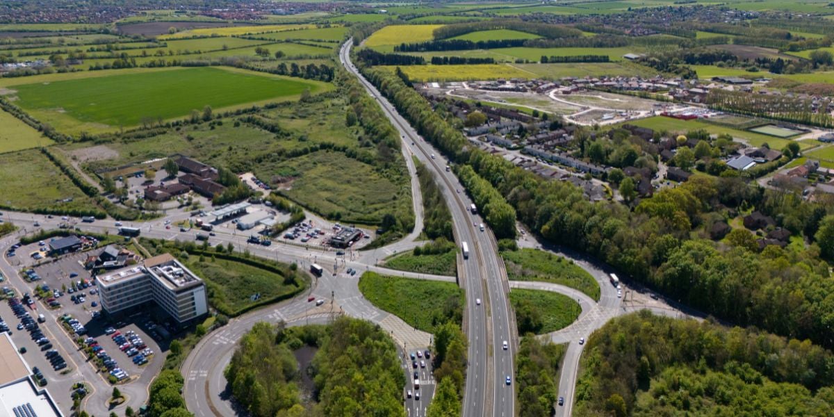 Drone image showing the A34 
