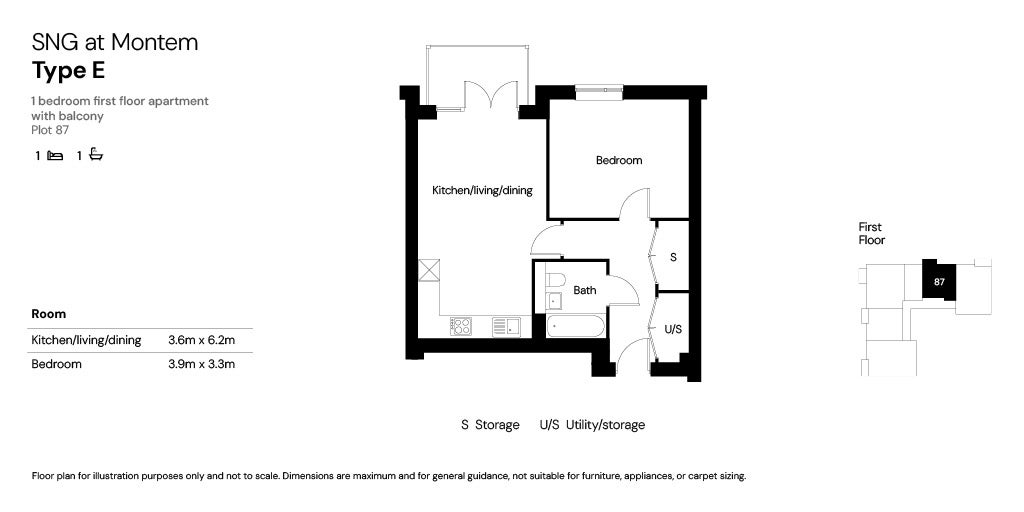 SNG at Montem - plot 87 - 1 bed floor plan 