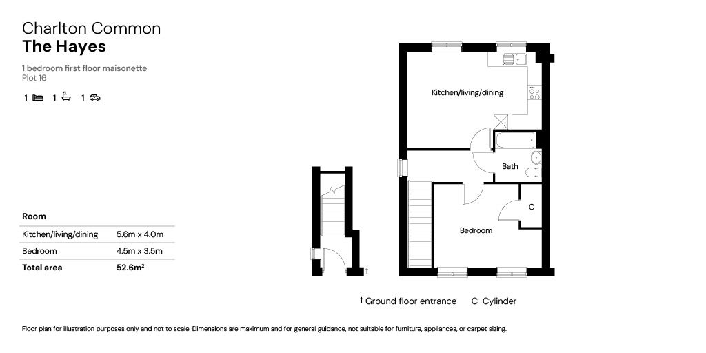 SNG at Charlton Common floor plans - 1 bed maisonette plot 16