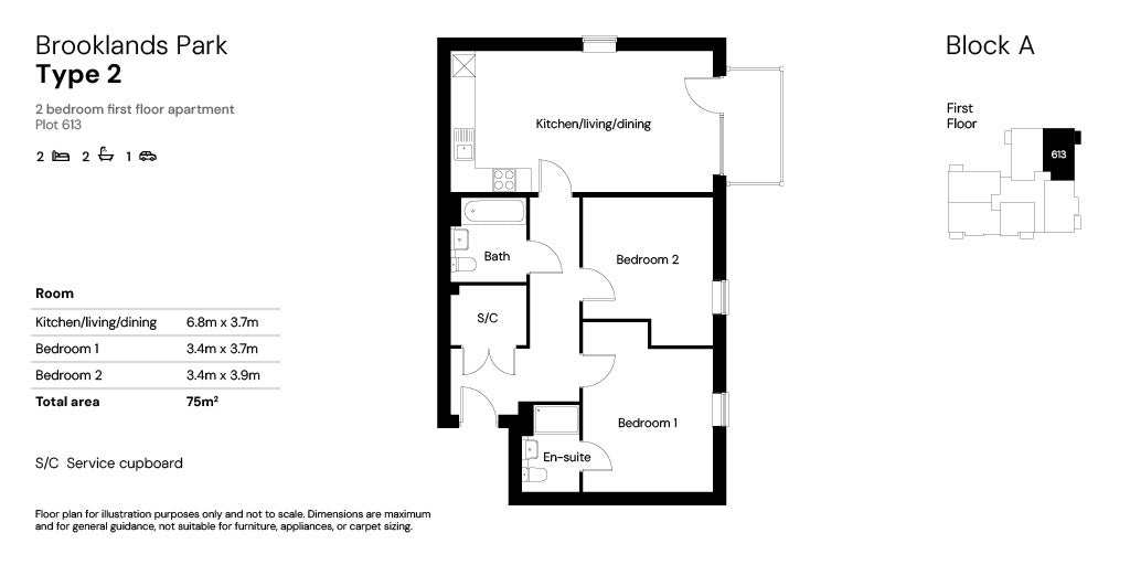 Brooklands Block A (Phase 5) 2 bed Floor plans plot 613