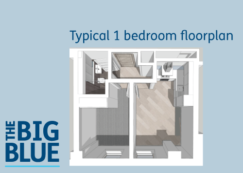 One bedroom apartment floor plan for Atrium Point