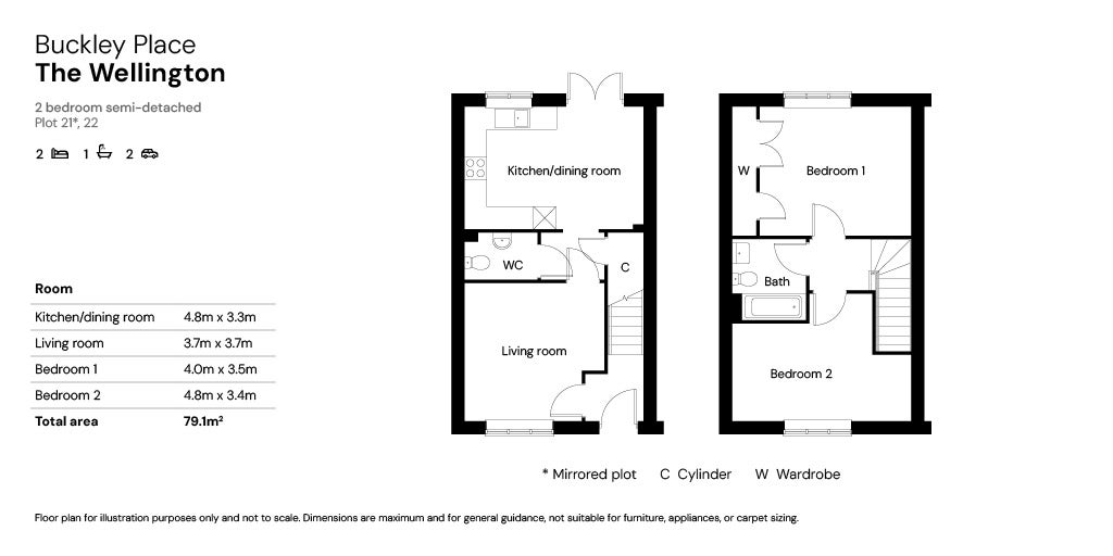 Buckley Place floor plan - 2 bed plots 21-22