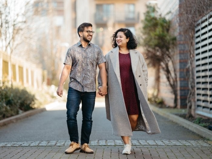 Anindya & Oishani walk hand in hand around the Matthews Close development.