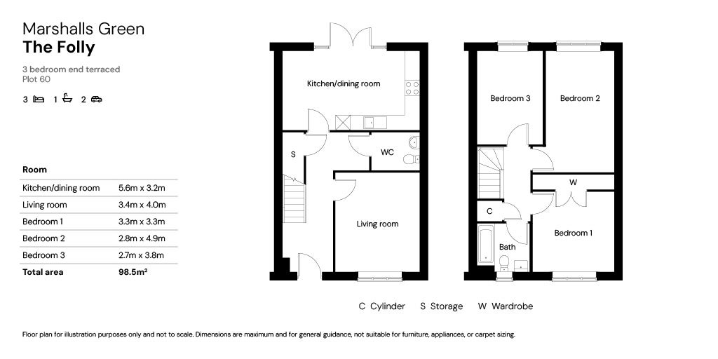 Marshalls Green floor plan - 3 bed