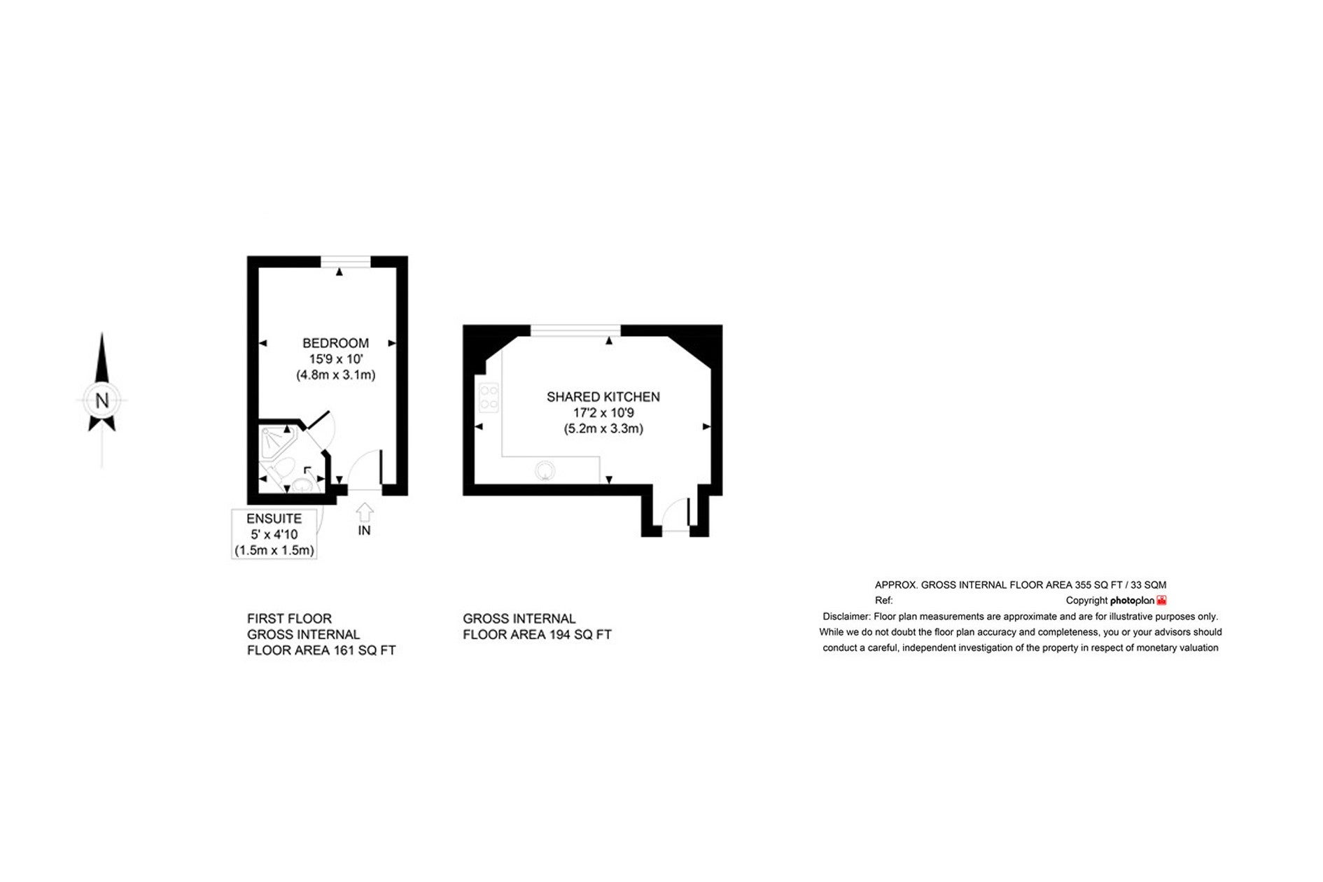 Floor plan of room and shared kitchen at Northwick Park Village