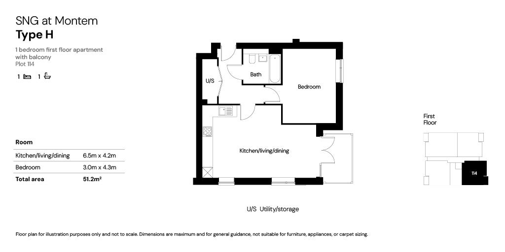 SNG at Montem, E1 BLOCK: Type H plot 114 floor plan 