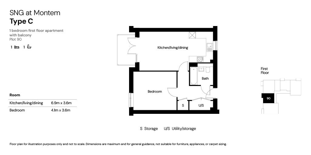 SNG at Montem - plot 90 - 1 bed floor plan