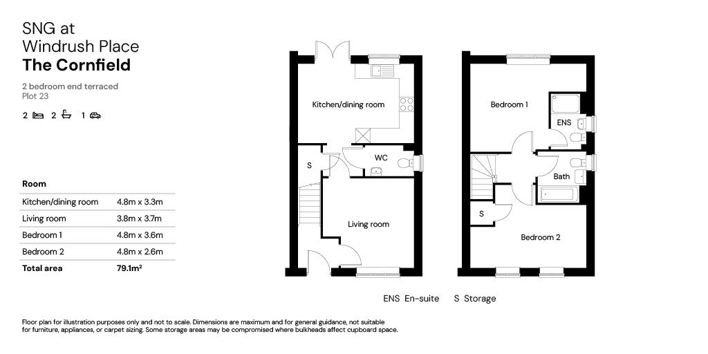 SNG at Windrush Place 2 bed floor plan - Plot 23