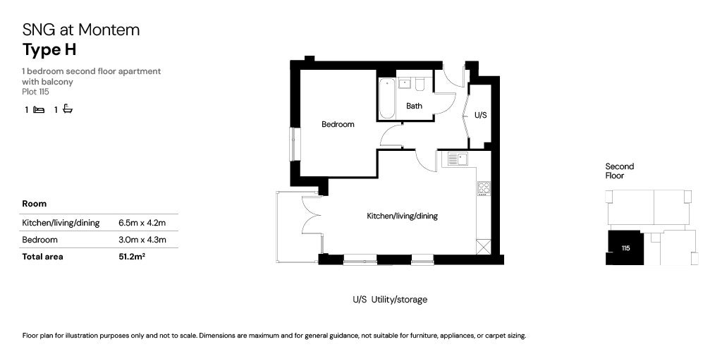 SNG at Montem, E1 BLOCK: Type H plot 115 floor plan 