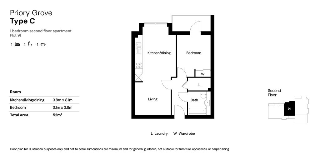 1 bed floor plans plot 91