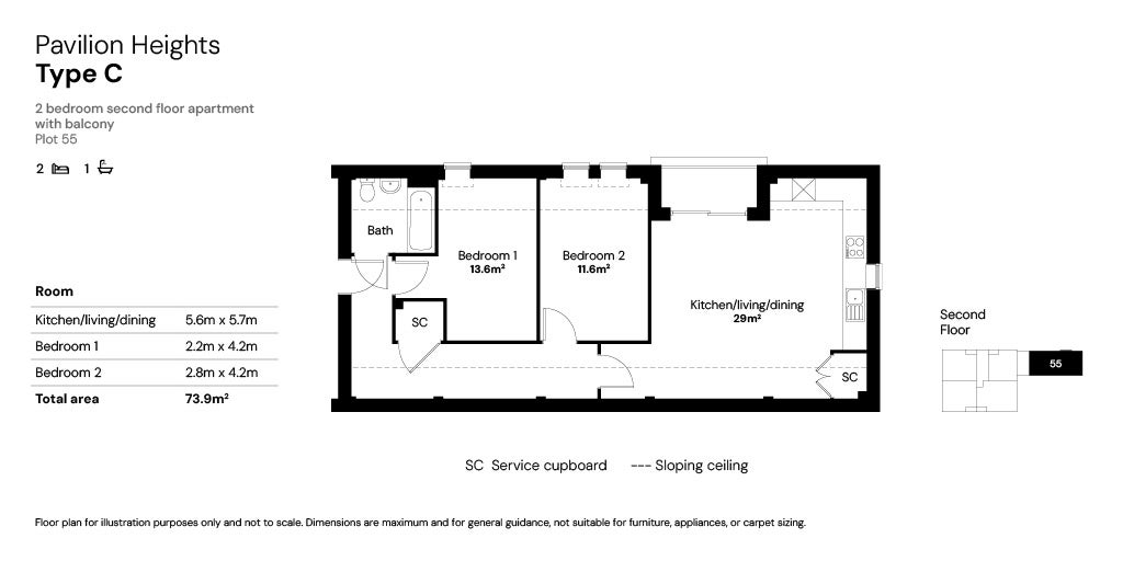 Pavilion Heights 2 bed apartment floor plan Type C