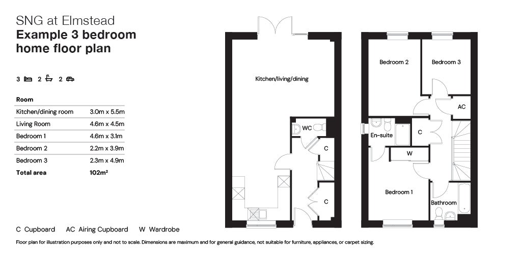SNG at Elmstead example 3 bed floor plan