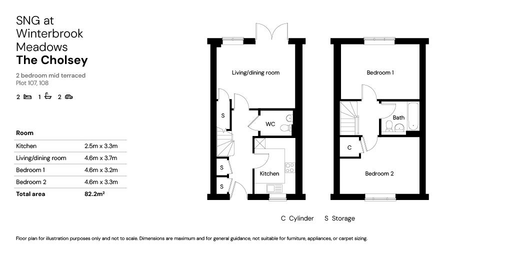SNG at Winterbrook Meadows - The Cholsey – 2 bed homes floor plan (Plots 107 & 108)
