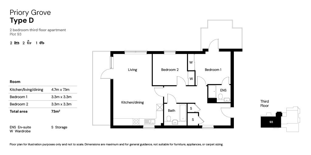 Priory Grove 2 bed floor plans plot 93