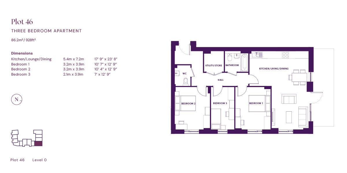 Quartoria three bedroom floor plan (plots 46)