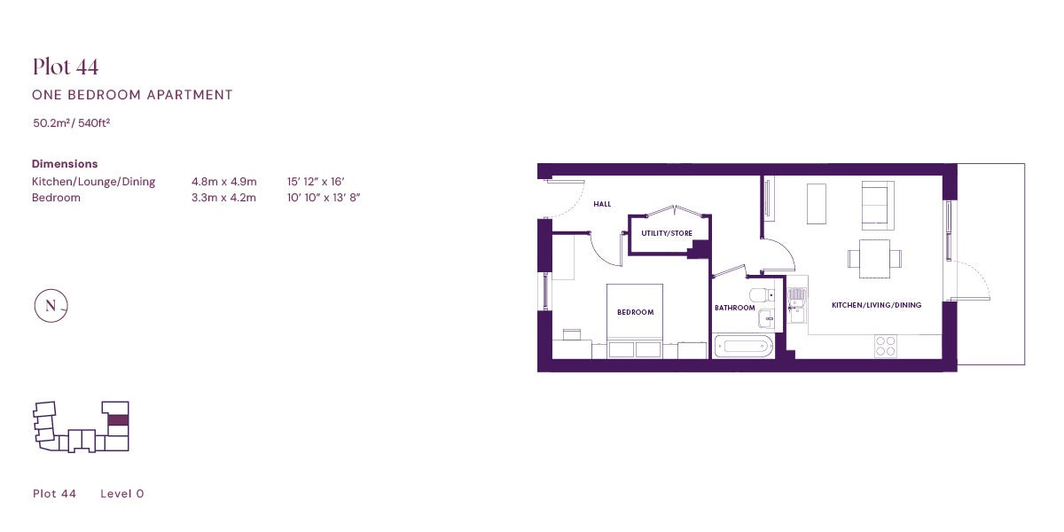 Quartoria One bedroom floor plan (plot 44)
