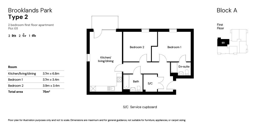 Brooklands Block A (Phase 5) 2 bed Floor plans plot 611