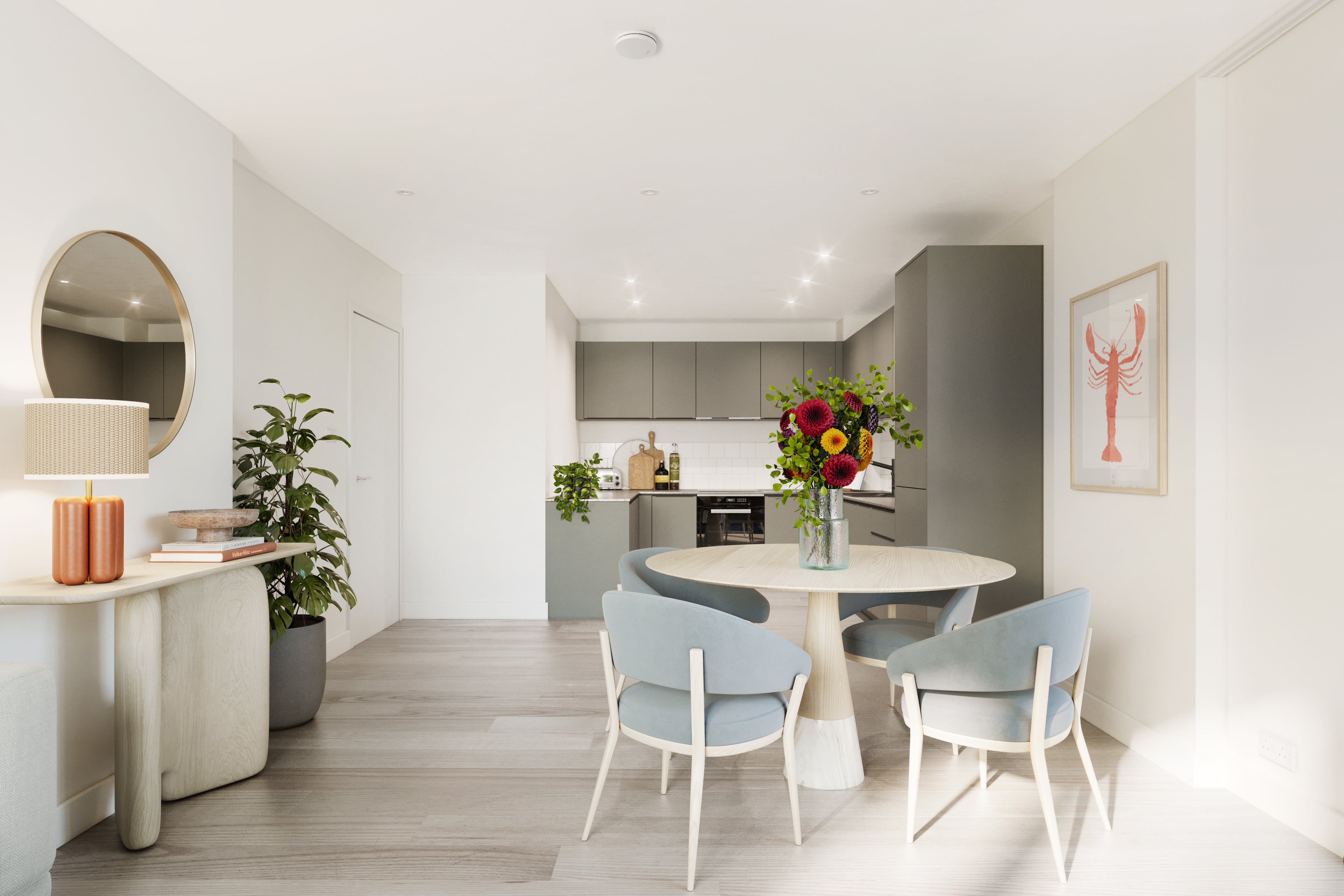 CGI of kitchen in Celestina Court apartment 