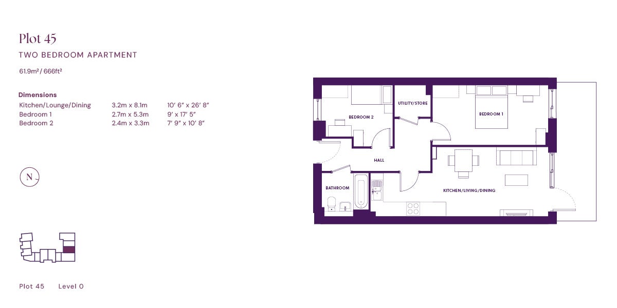 Quartoria two bedroom floor plan (plots 45)