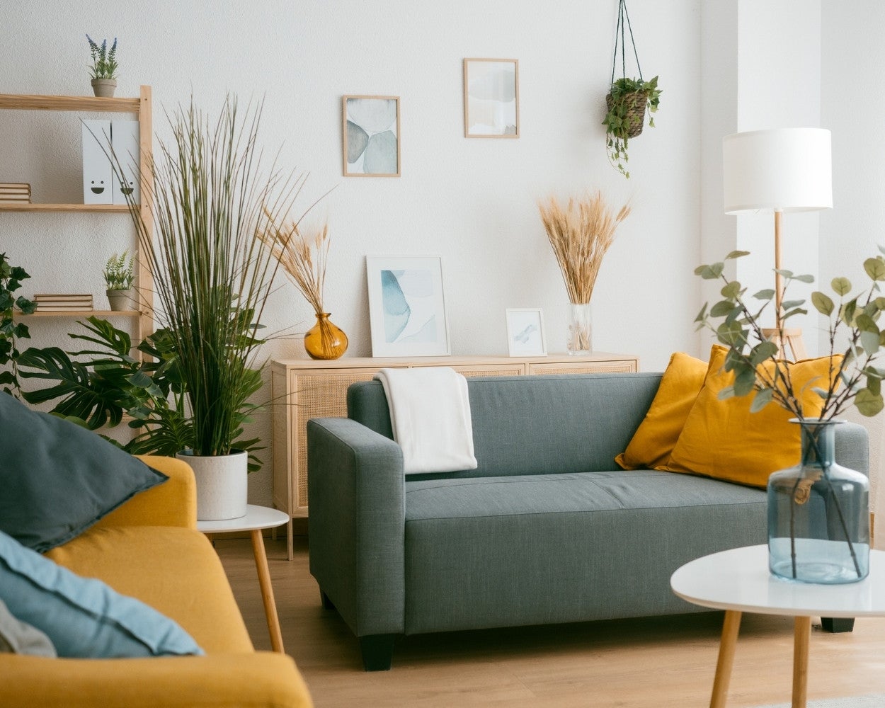 Living room in a bright modern house open floor plan minimalist style.