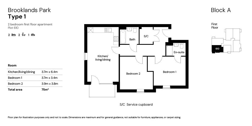 Brooklands Block A (Phase 5) 2 bed Floor plans plot 610