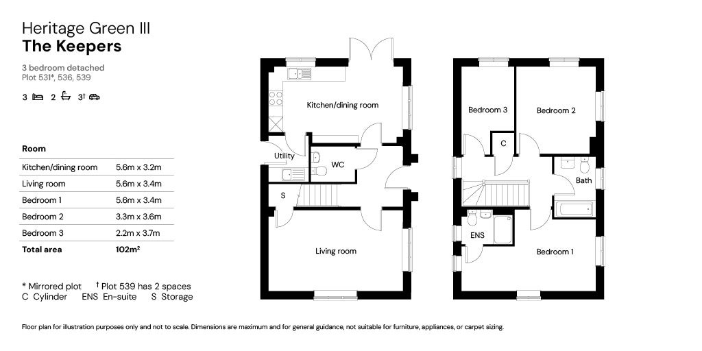 The Keepers floor plans - Plots 531, 536 & 539