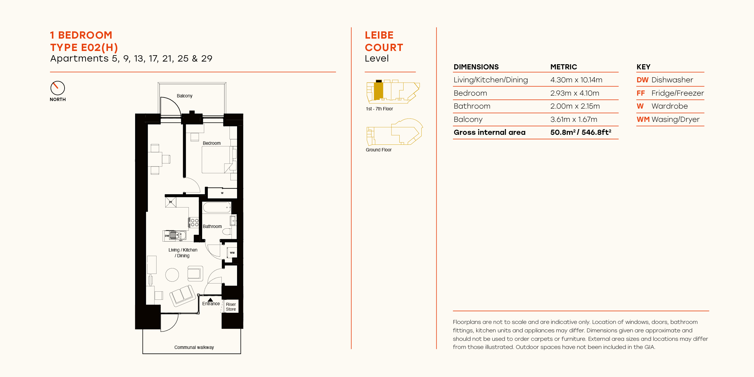 Floor plan showing Type EO2 (H) - 1 bed 
