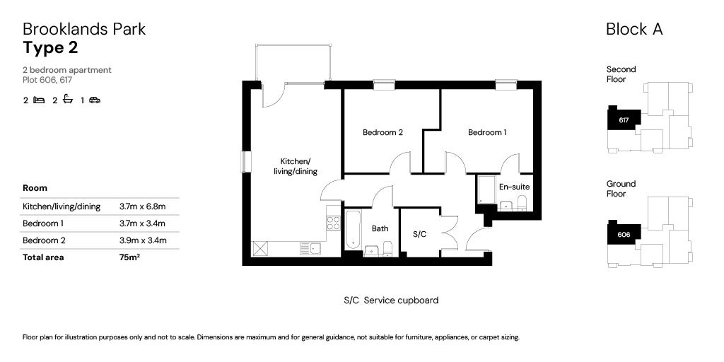 Brooklands Block A (Phase 5) 2 bed Floor plans plot 606 & 617