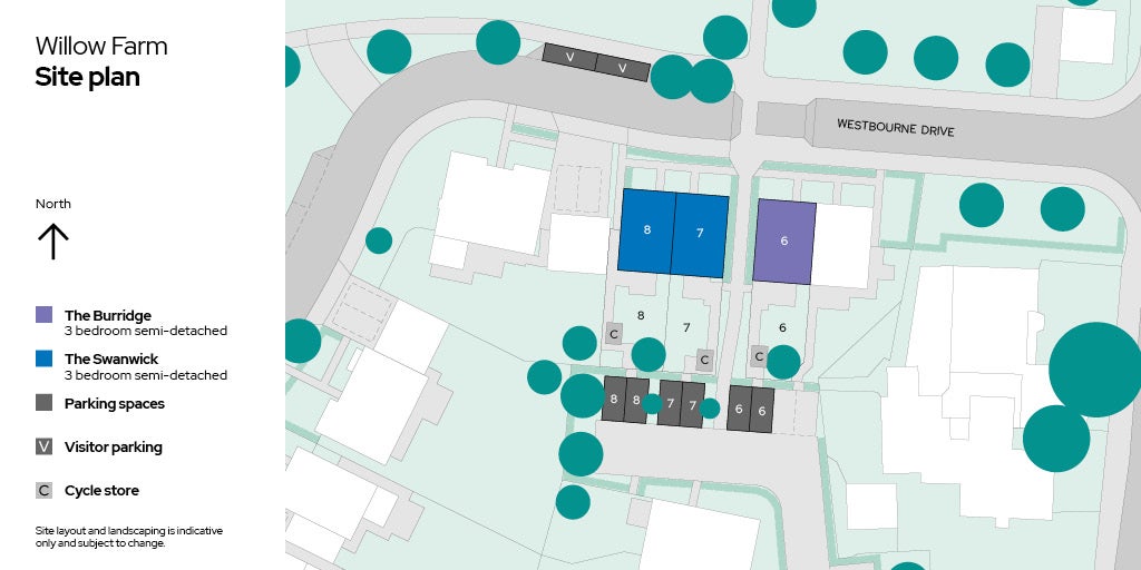 Site plan for plots 6 to 8 at Willow Farm. 