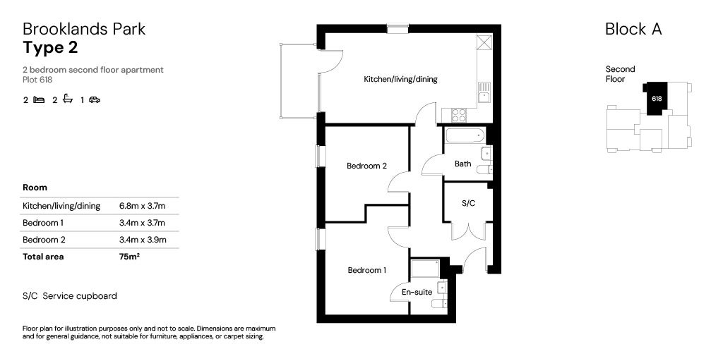 Brooklands Block A (Phase 5) 2 bed Floor plans plot 618