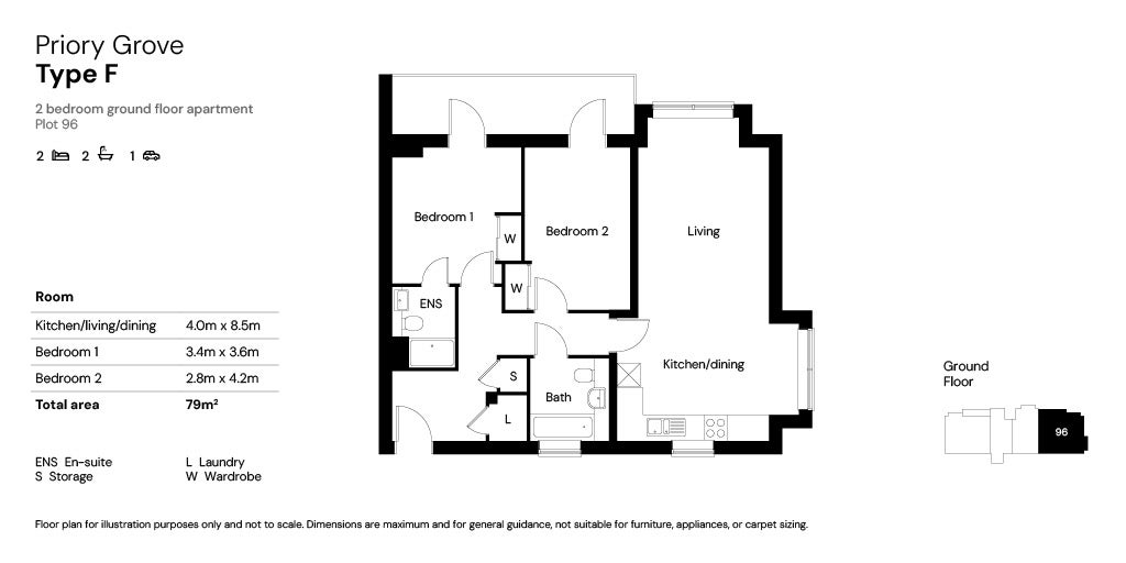 Priory Grove 2 bed floor plans plot 96