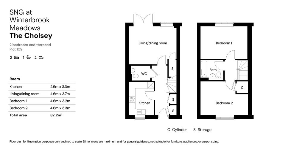SNG at Winterbrook Meadows - The Cholsey – 2 bed homes floor plan (Plots 109) 