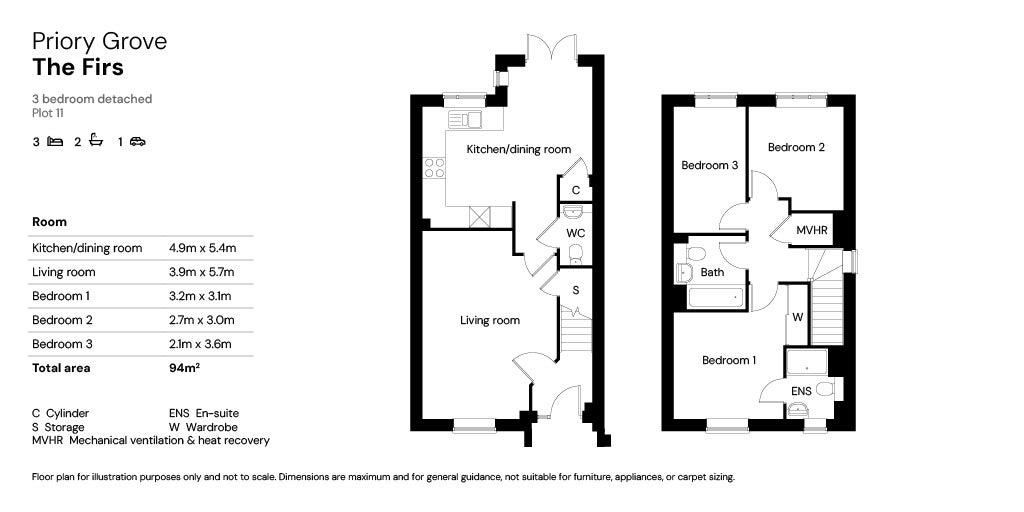 Priory Grove 3 bed floor plans plot 11