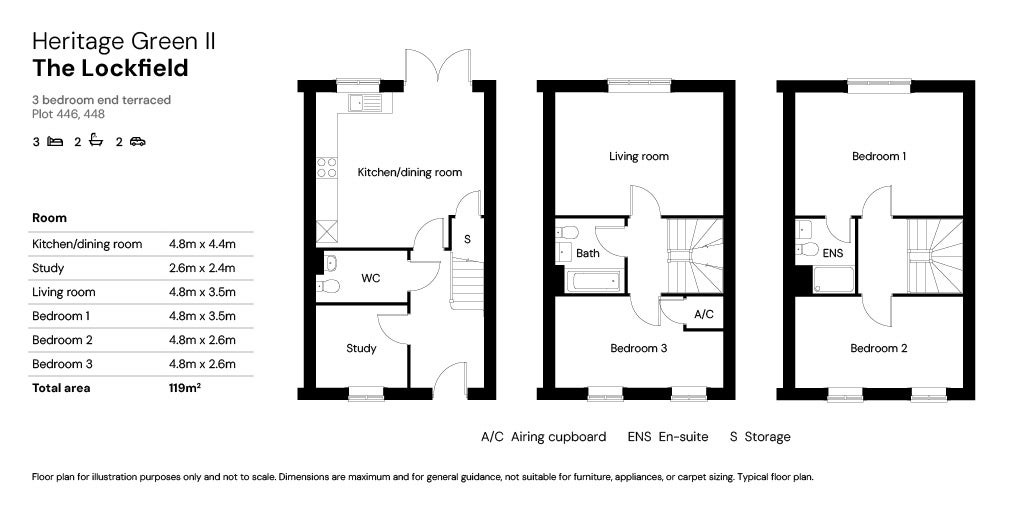 Heritage Green II 3 beds floor plan - Plots 446 & 448