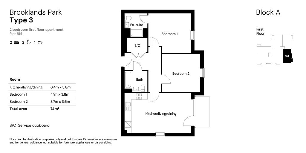 Brooklands Block A (Phase 5) 2 bed Floor plans plot 614