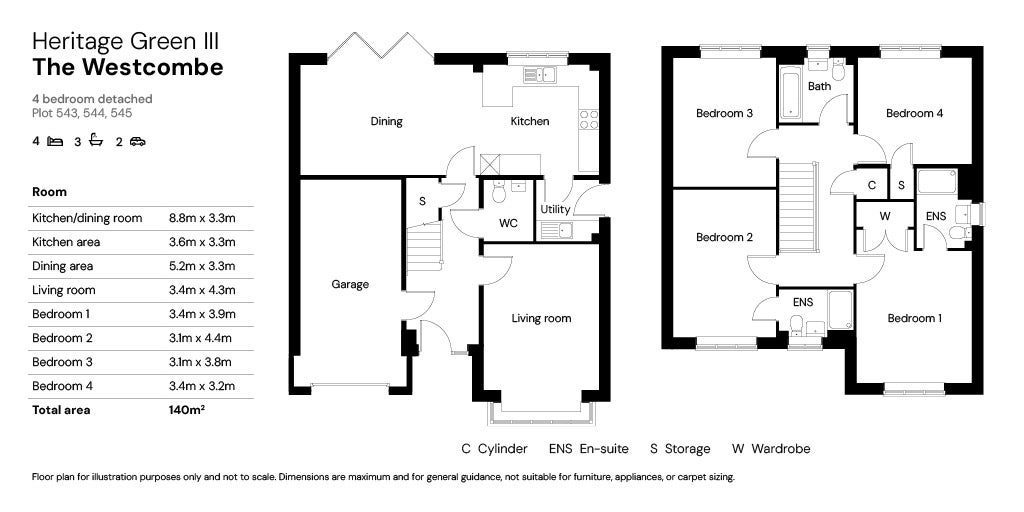 Heritage Green III 4 bed floor plan (Westcombe) - Plots 543-545