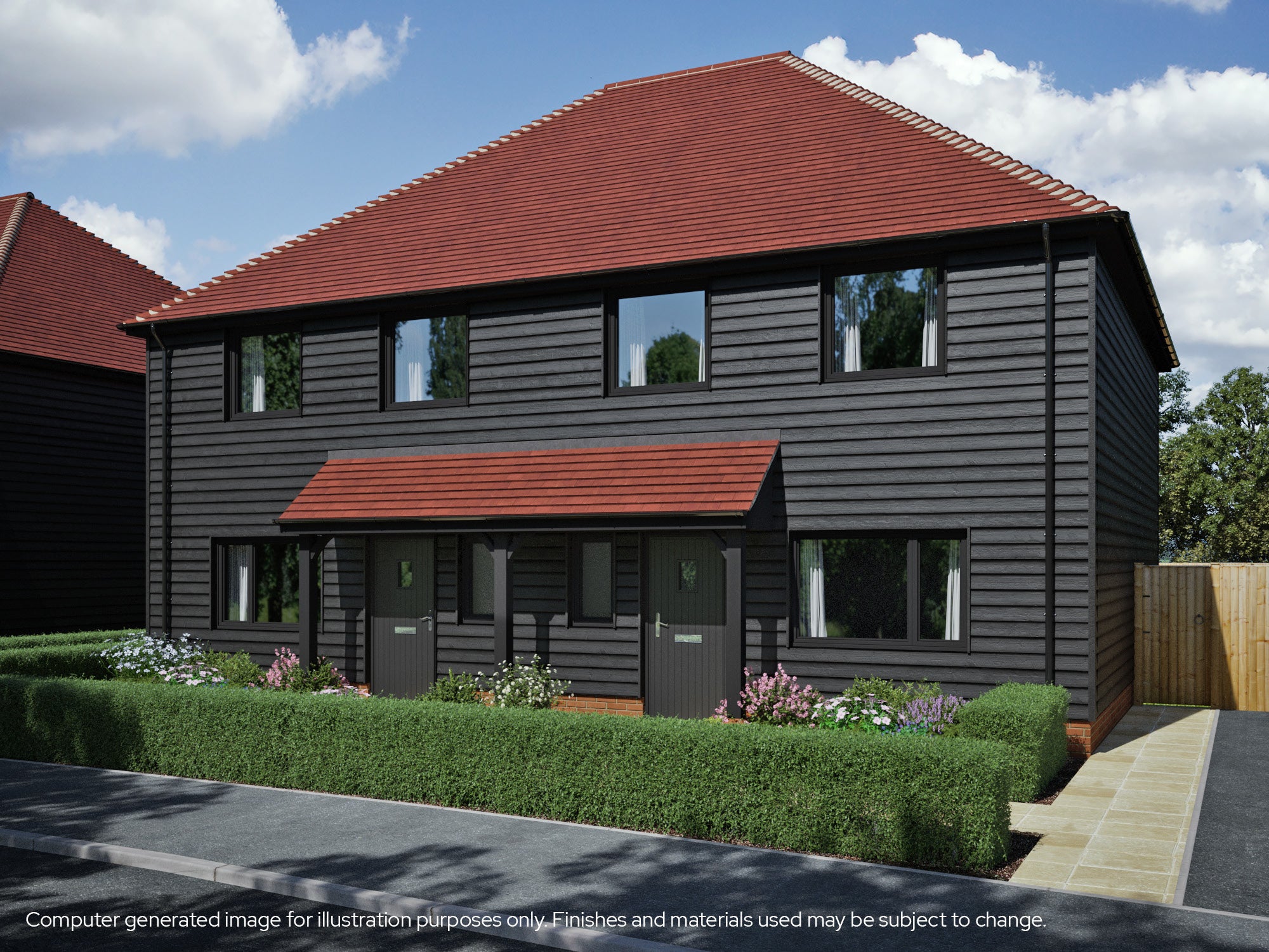 Exterior CGI of plots 7 and 8 at Willow Farm.