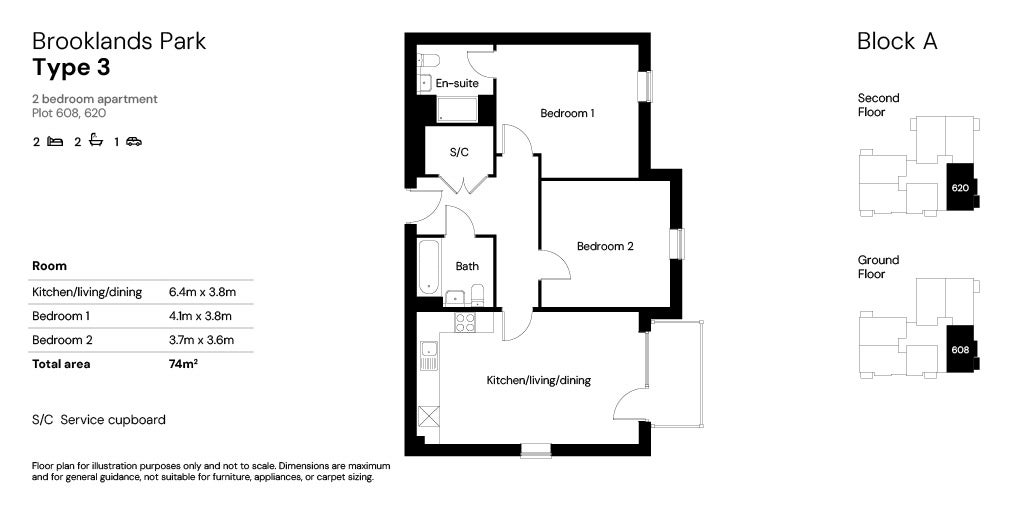 Brooklands Block A (Phase 5) 2 bed Floor plans plot 608 & 620