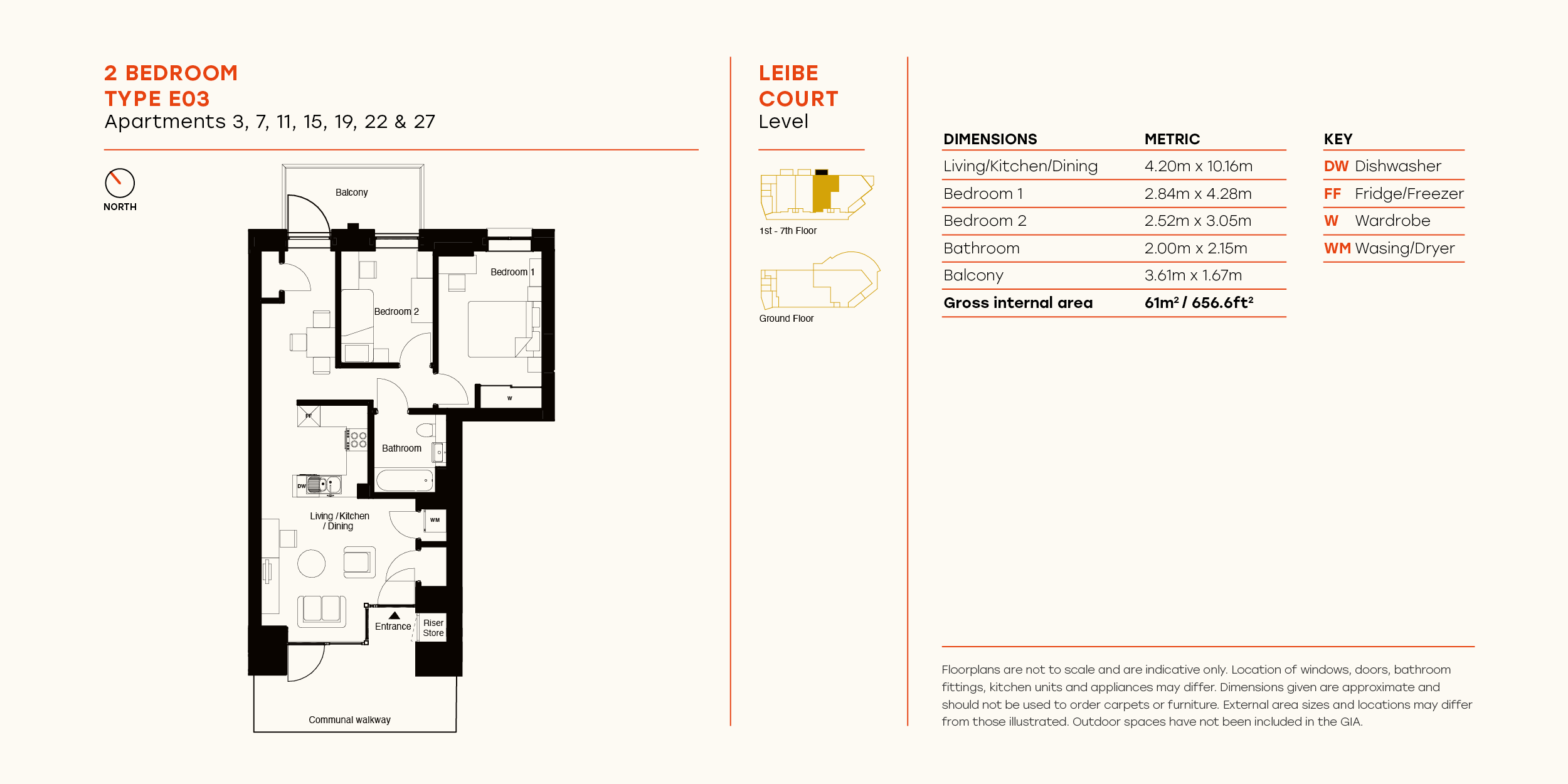 Floor plan showing Type EO3 - 2 bed 